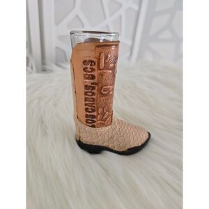 Los Cabos BCS Leather Cowboy Boot Shot Glass Holder Tan OS